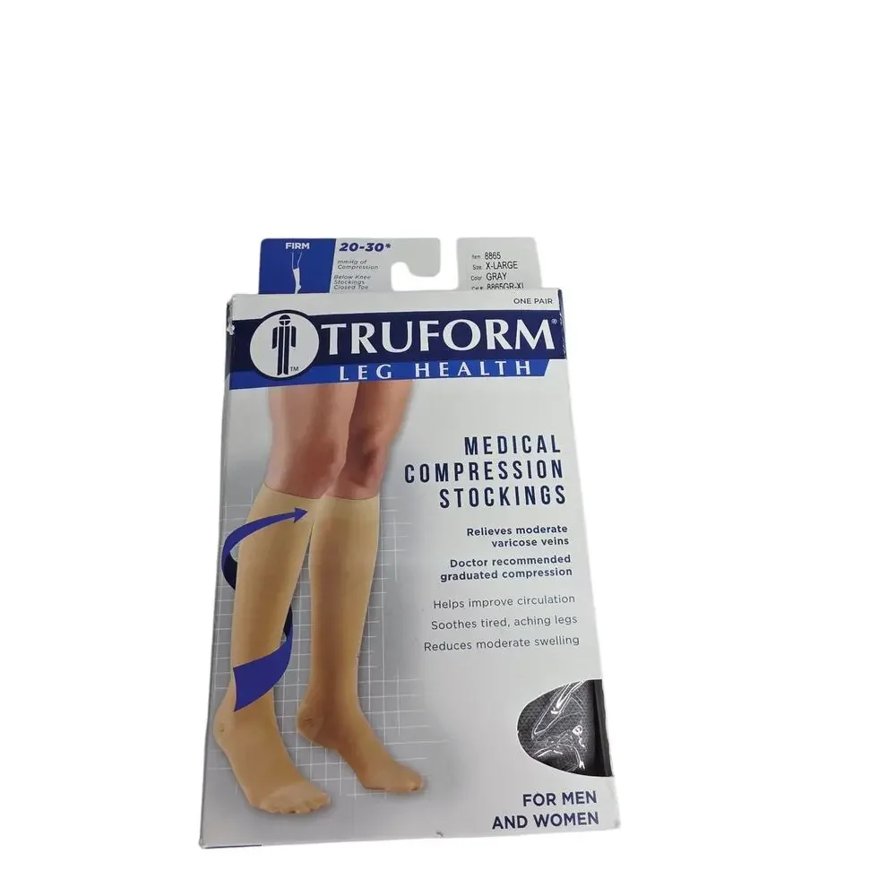 TRUFORM Unisex Gray 8865 Medical Compression Stockings Size X Large